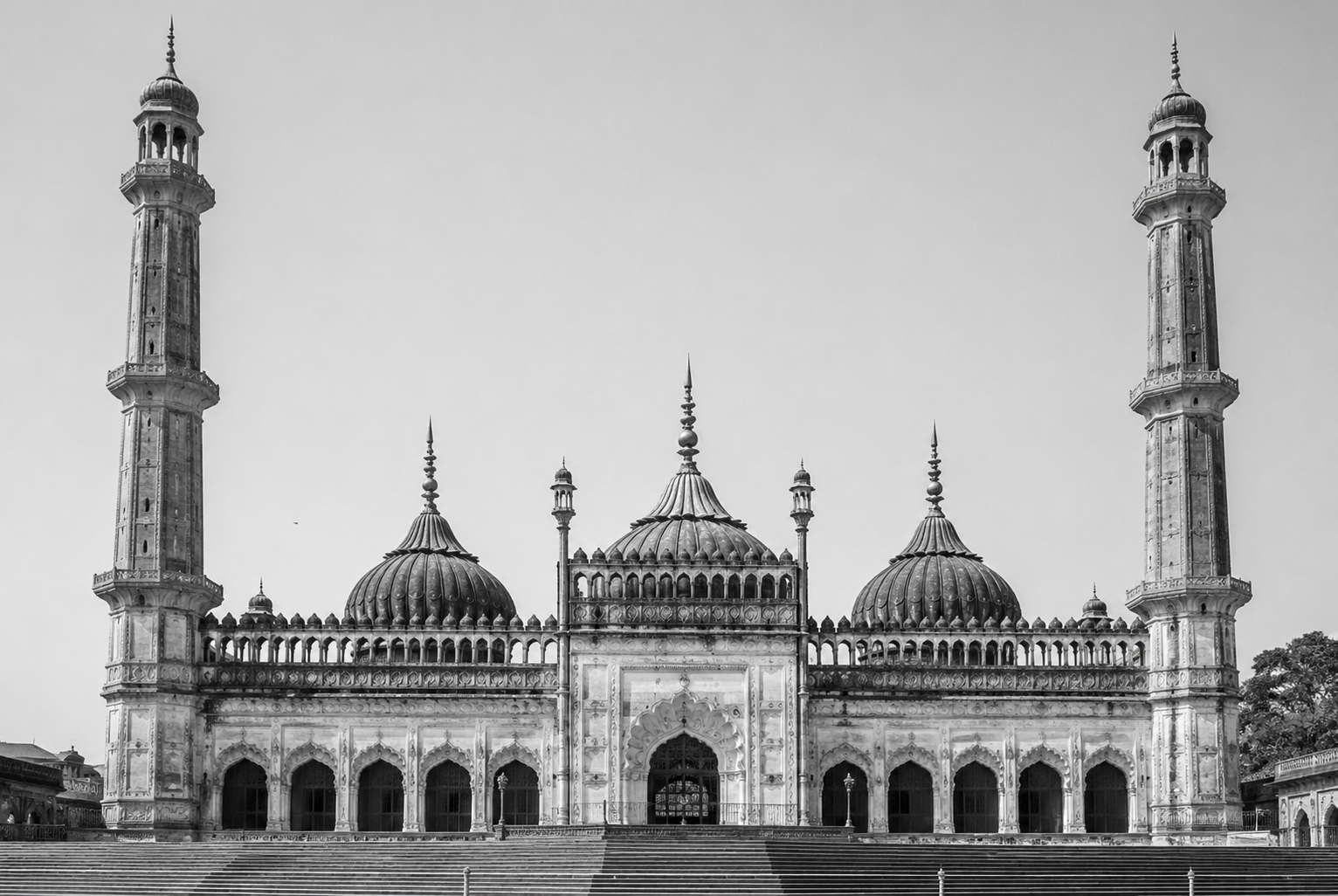 Architectural heritage monument of Awadh in black and white