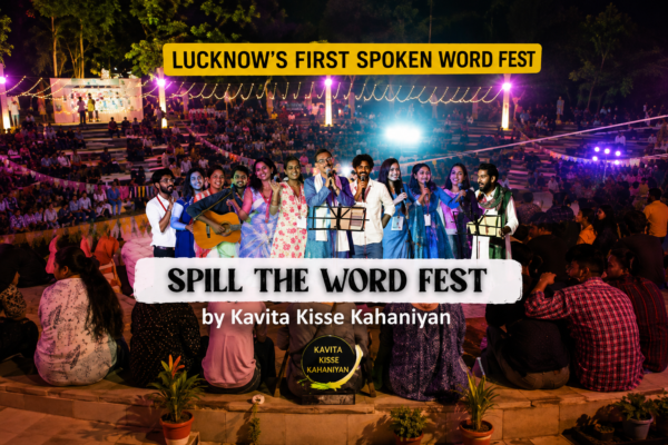 Artists and performers at Spill The Word Fest, Lucknow's first spoken word festival celebrating poetry, storytelling, music, and cultural heritage.