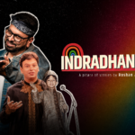 Indradhanush, a pitara of stories by Roshan Abbas, featuring different childhood versions of Roshan Abbas alongside a vibrant rainbow-themed title and On Air sign.